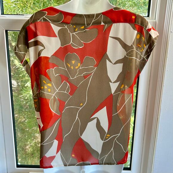 Vintage Campus Casuals Blouse – Red, White & Gray Abstract Floral – 1960s - Picture 7 of 16